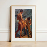Framed Art Print Two Nude Male Figures Classical Henry Scott Tuke, Bathing Group, Fires, Terracotta, Lean Bodies