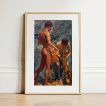 Framed Art Print Two Nude Male Figures Classical Henry Scott Tuke, Bathing Group, Fires, Terracotta, Lean Bodies
