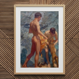 A Bathing Group (1912) - Impresión artística de Henry Scott Tuke / Lienzo, 20x30’’ / 51x76cm / Marco natural / Paspartú, Pósters, impresiones y visual