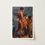 Framed Painting Two Nude Male Figures Classical Style Henry Scott Tuke, Bathing Group, Fires, Terracotta, Lean Bodies, Art