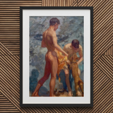 A Bathing Group (1912) - Henry Scott Tuke Art Print / Canvas Black-framed Art Print Classical Oil Painting Two Nude Henry Scott Tuke,