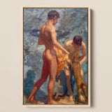 A Bathing Group (1912) - Henry Scott Tuke Art Print / Canvas Framed Oil Painting Two Nude Men Beach Scene Henry Scott Tuke, Bathing Group,