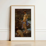 A Bathing Group (1914) - Henry Scott Tuke Art Print / Canvas Framed Classical Painting Two Nude Figures Natural Enclosed Bathing Group,