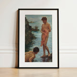 A Bathing Group - Henry Scott Tuke Art Print / Canvas, 12x18’’ / 31x46cm / Black Frame / Matboard, Posters Prints & Visual Artwork, Toby