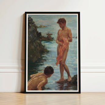 Black-framed Art Print Classical Oil Painting Two Nude Henry Scott, Tuke, Eden’s Echo Reimagined