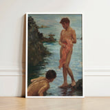 Framed Reproduction Classical Oil Painting Two Nude Figures Henry Scott, Tuke, Eden’s Echo Reimagined