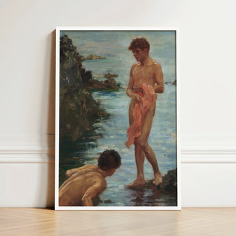 Framed Reproduction Classical Oil Painting Two Nude Figures Henry Scott, Tuke, Eden’s Echo Reimagined