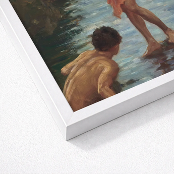 White Framed Painting Two Figures Water Rendered Impressionistic Henry Scott, Tuke, Eden’s Echo Reimagined