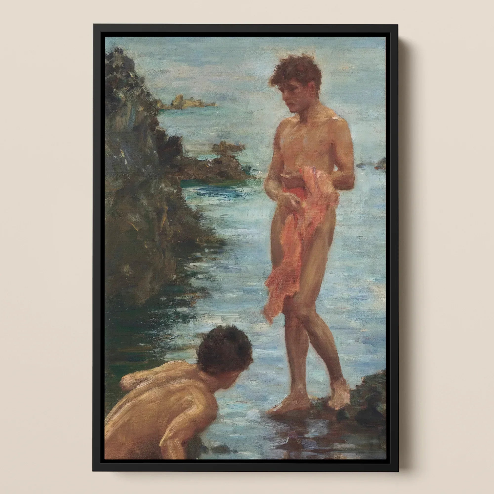 A Bathing Group - Henry Scott Tuke Coastal Framed Canvas, Framed Oil Painting Nude Bathers