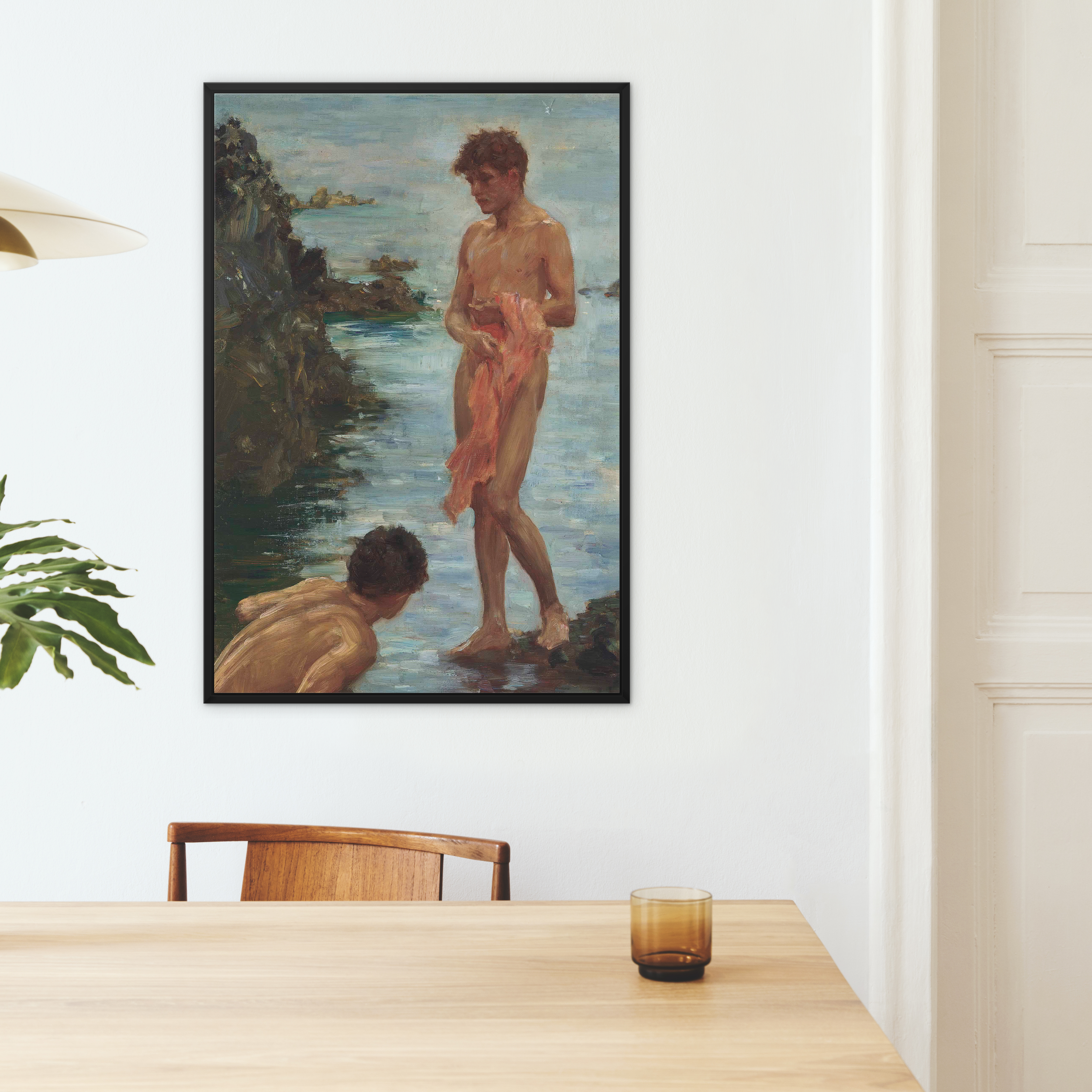 A Bathing Group - Henry Scott Tuke Coastal Framed Canvas, Framed Painting Two Nude Men Sea