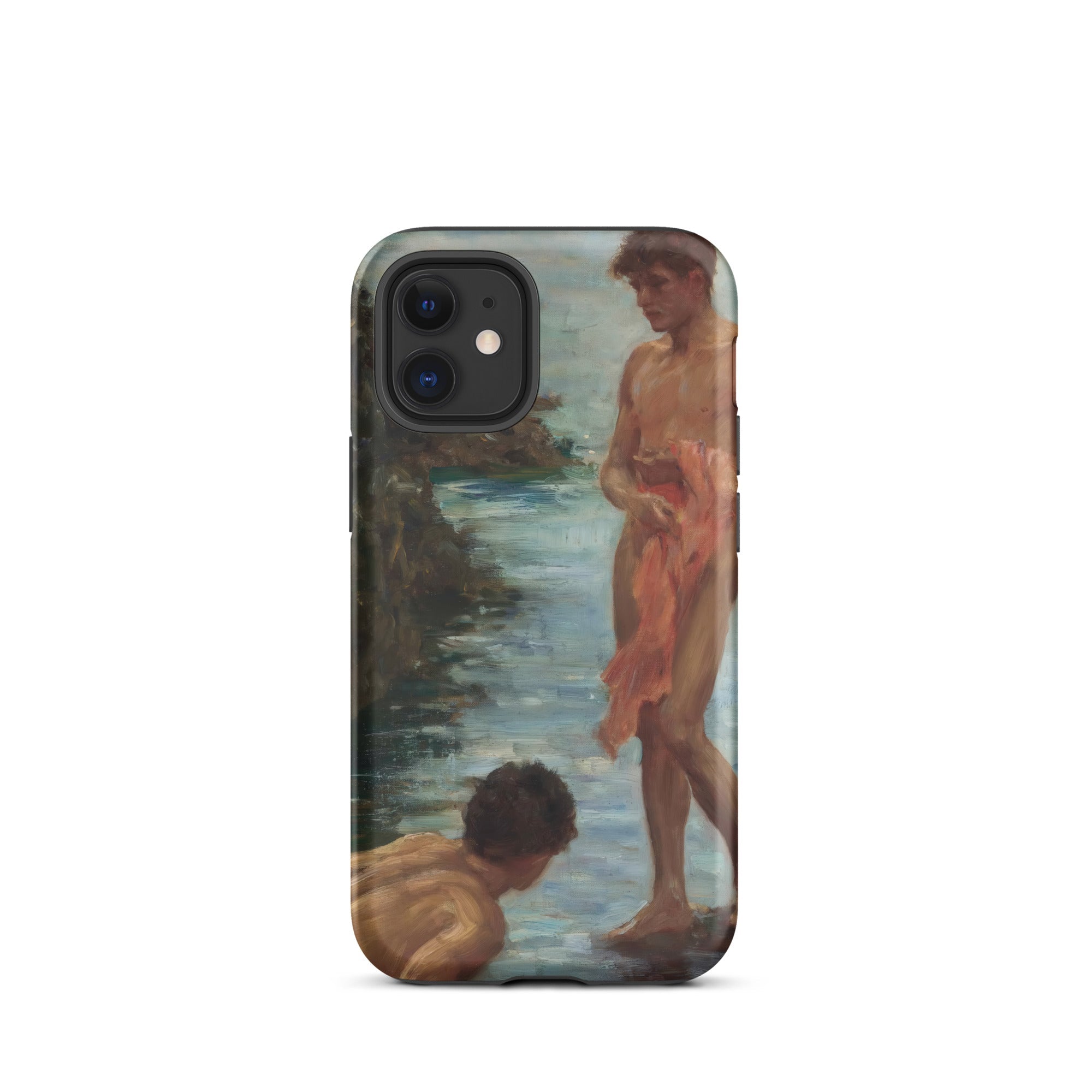 A Bathing Group Henry Scott Tuke Iphone Case, 12 Mini / Matte, Black Smartphone Classical Painting Two Figures Stream Case