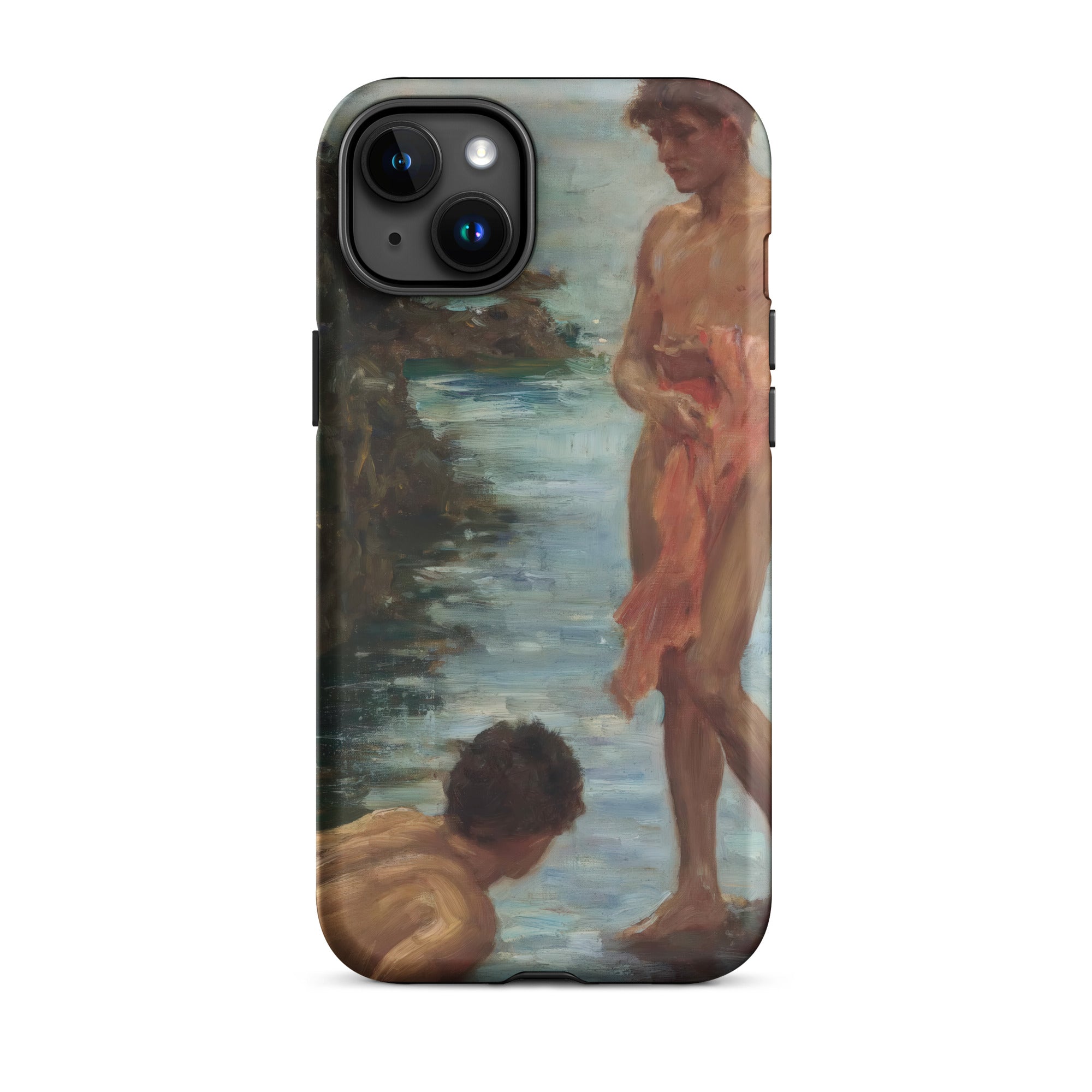 A Bathing Group Henry Scott Tuke Iphone Case, 15 Plus / Matte, Phone Case Classical Painting Two Figures Water