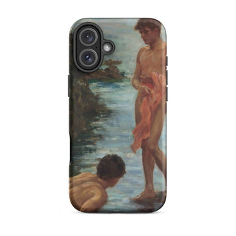 A Bathing Group - Henry Scott Tuke Iphone Case, 16 Plus / Matte, Smartphone Painting Two Figures Water Case