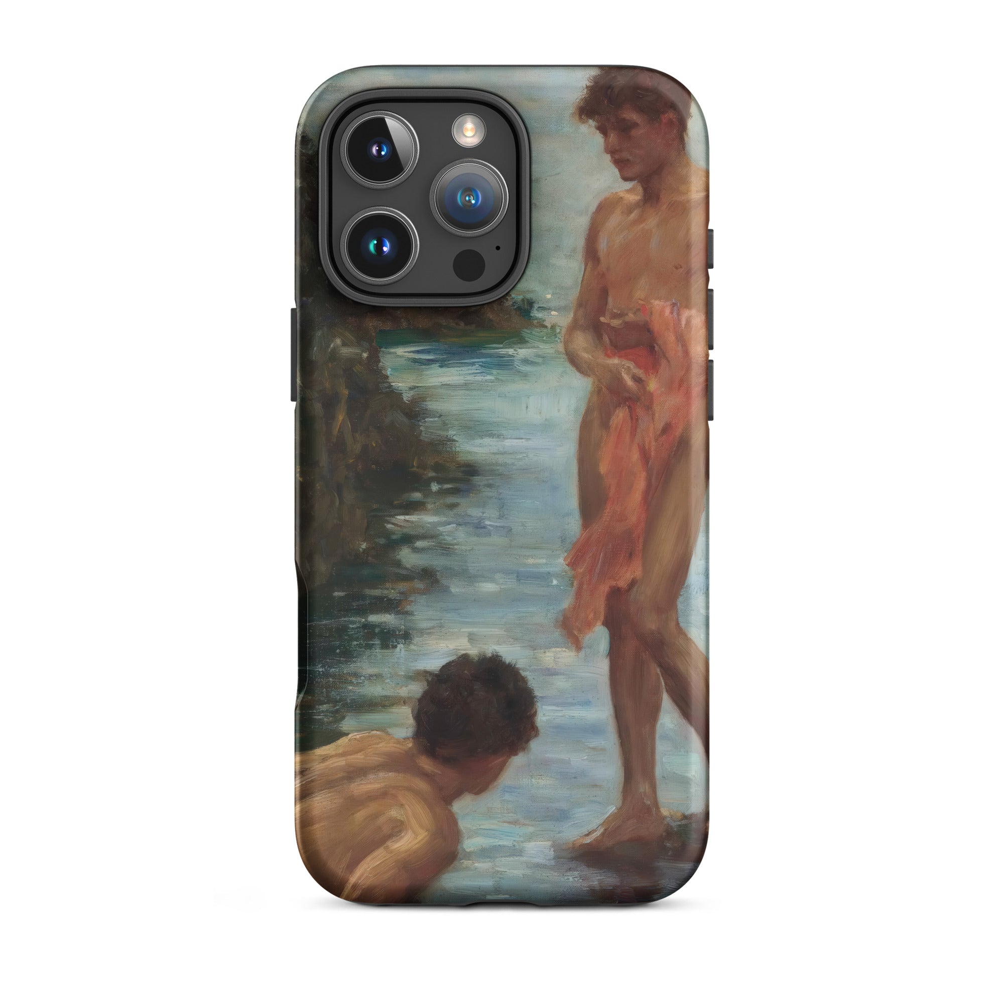 A Bathing Group Henry Scott Tuke Iphone Case, 16 Pro Max / Matte, Iphone Classical Painting Two Figures River Case