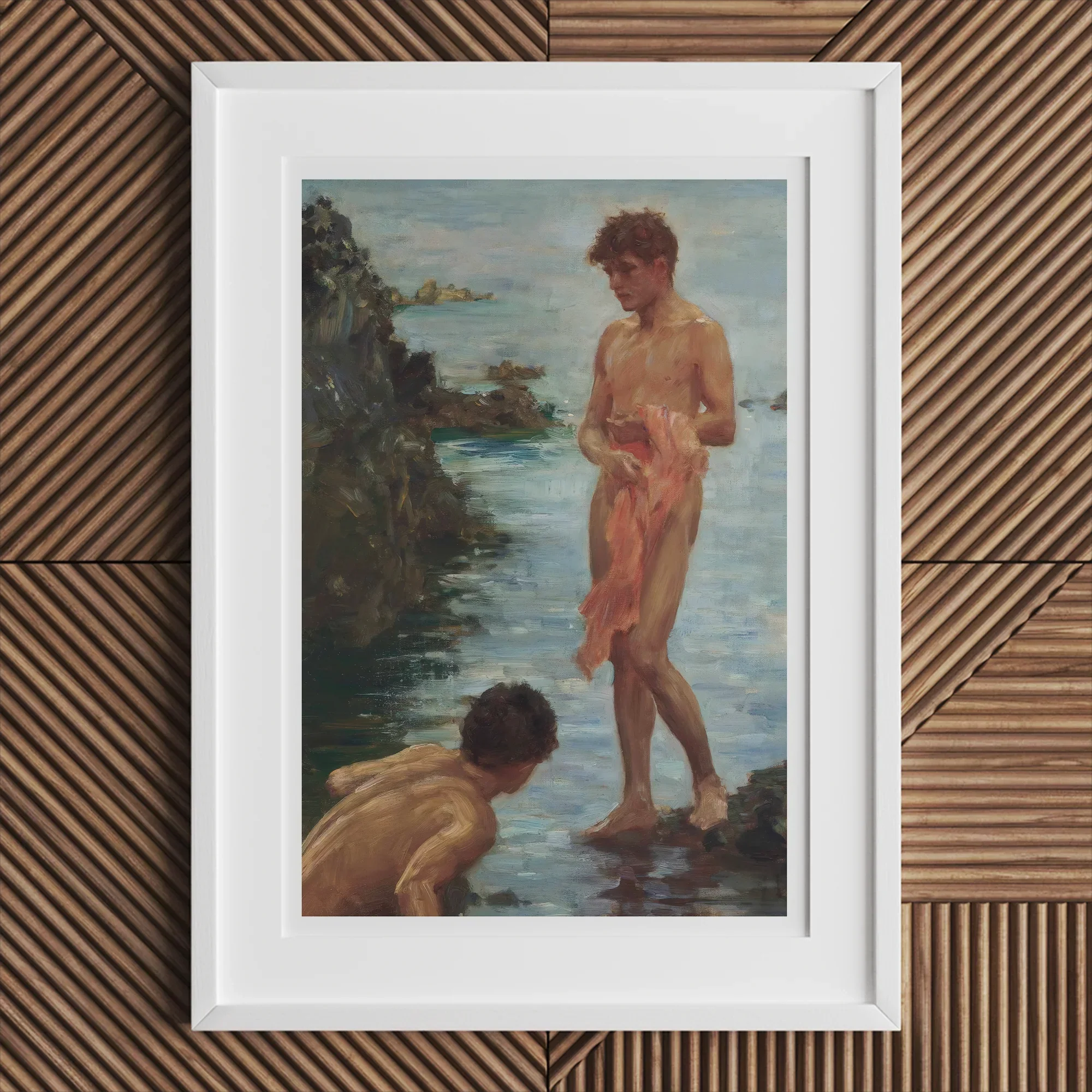 A Bathing Group - Henry Scott Tuke Painting Art Print, Framed Painting Nude Figures Sea