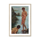 A Bathing Group - Henry Scott Tuke Painting Art Print, Framed Painting Two Nude Men Sea