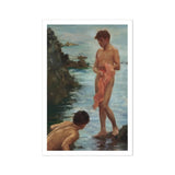 A Bathing Group - Henry Scott Tuke Painting Art Print, Oil Painting Two Nude Men Sea