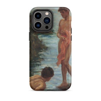 A Bathing Group - Henry Scott Tuke Phone Case Iphone 14 Pro Max / Matte Iphone Renaissance-style Painting Two Nude Figures Body Water
