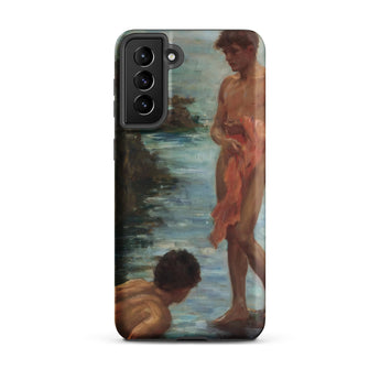 A Bathing Group - Henry Scott Tuke Phone Case Samsung Galaxy S21 Plus / Matte Phone Case Classic Oil Painting Two Nude Boys Tuke’s Fluid