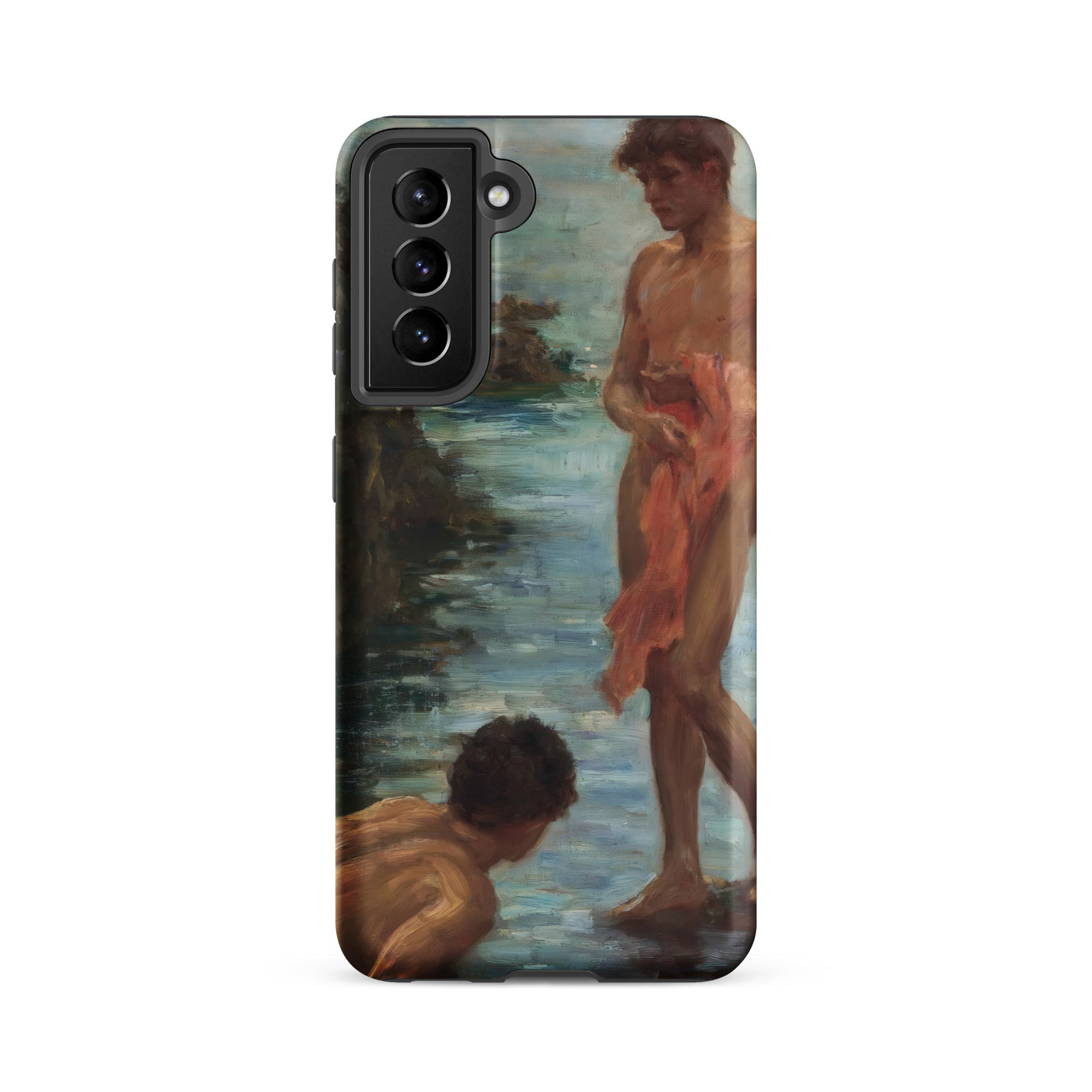 A Bathing Group Henry Scott Tuke Samsung Case, Galaxy S21 Fe / Matte, Black Samsung Phone Case Classical Painting Two Figures