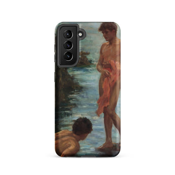 A Bathing Group - Henry Scott Tuke Samsung Case, Galaxy S21 / Matte, Smartphone Painting Two Nude Figures Body Water Case