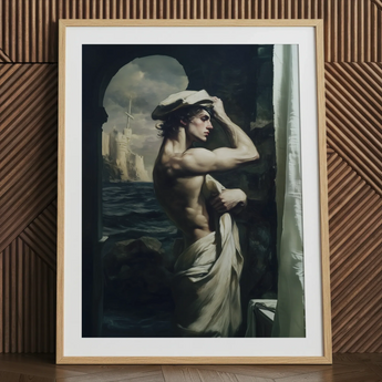 Bathsheba - Neoklassischer Kunstdruck eines schwulen Seemanns, 24x32'' / 61x81cm / Natürlicher Rahmen / 2'' Passepartout, Poster Drucke & Visuelle Kunstwerke, Toby Leon