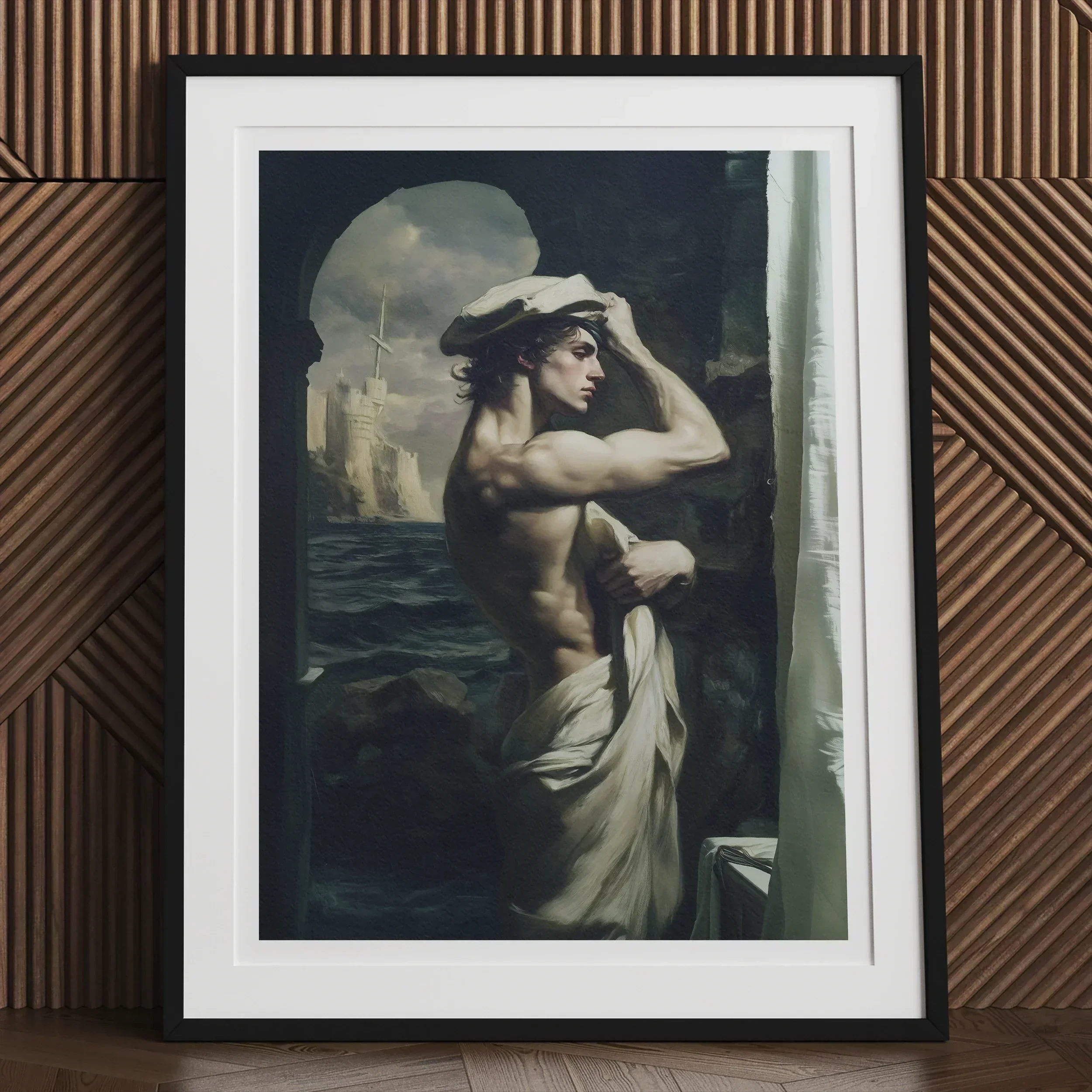 Bathsheba Neoclassical Gay Sailor Art Print, 24x32’’ / 61x81cm / Unframed, Framed Black White Photograph Partially Nude Figure Dramatic