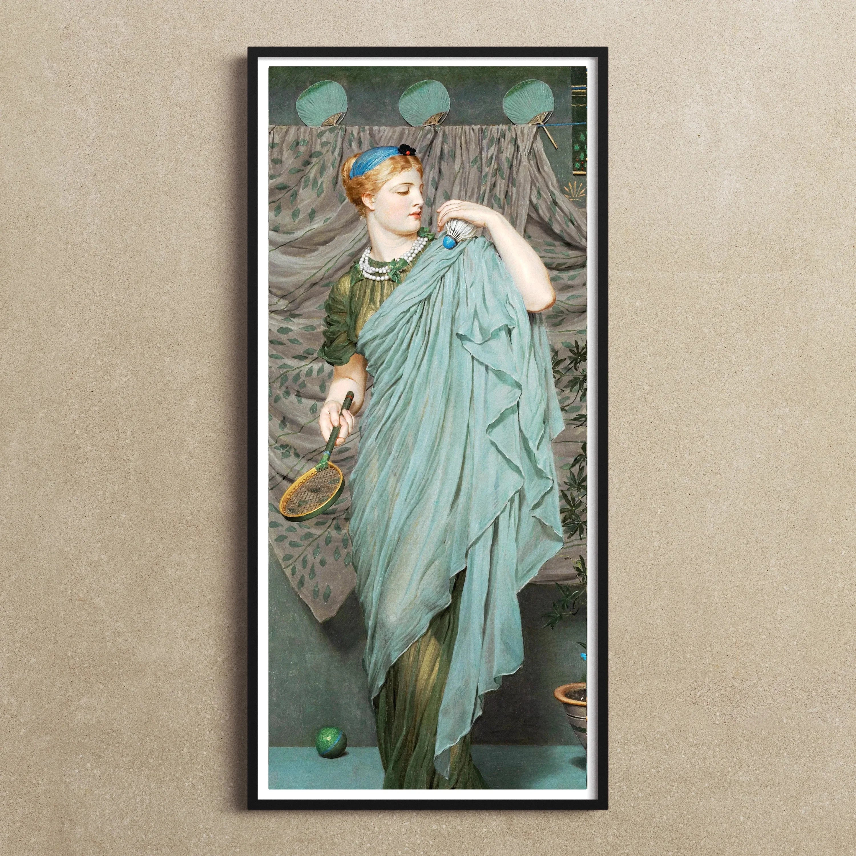 Battledore - Albert Joseph Moore Academic Art Print, 10’’x20’’ / Unframed, Framed Painting Woman Classical Dress Drapery Badminton Racket