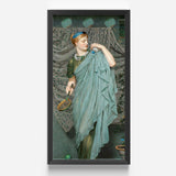 Framed Painting Woman Elegant Teal Gown Pearl Necklace Albert Joseph Moore, Moore’s Battledore, Victorian Aestheticism