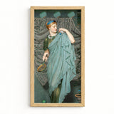 Framed Art Print Woman Elegant Teal Gown Pearl Albert Joseph Moore, Moore’s Battledore, Victorian Aestheticism