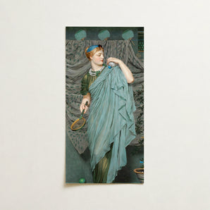 Vertical Rectangular Print Woman Elegant Teal-green Draped Gown Albert Joseph Moore, Moore’s Battledore, Victorian Aestheticism