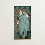 Vertical Rectangular Print Woman Elegant Teal-green Draped Gown Albert Joseph Moore, Moore’s Battledore, Victorian Aestheticism
