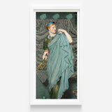 Framed Painting Woman Elegant Teal Gown Pearl Jewelry Albert Joseph Moore, Moore’s Battledore, Victorian Aestheticism