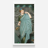 Framed Painting Woman Elegant Teal Gown Pearl Necklaces Albert Joseph Moore, Moore’s Battledore, Victorian Aestheticism