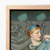 Framed Art Print Woman Blue Attire Pearl Necklaces Albert Joseph Moore, Moore’s Battledore, Victorian Aestheticism