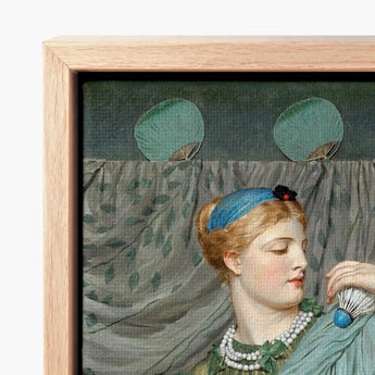 Framed Art Print Woman Blue Attire Pearl Necklaces Albert Joseph Moore, Moore’s Battledore, Victorian Aestheticism