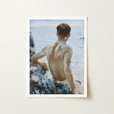 Beach Study - Henry Scott Tuke Art Print / Canvas Framed Painting Young Man Short Brown Hair Viewed Maritime Rapture Unspools, Soft