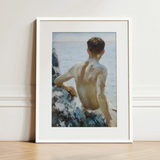 Beach Study - Henry Scott Tuke Art Print / Canvas White-framed Art Print Painted Portrait Young Man Swim Maritime Rapture Unspools, Soft