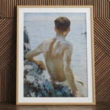 Beach Study - Henry Scott Tuke Art Print / Canvas Wooden-framed Painting Man Beach Maritime Rapture Unspools, Soft Oil-laden Murmurs, Henry