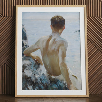 Beach Study - Henry Scott Tuke Art Print / Canvas Wooden-framed Painting Man Beach Maritime Rapture Unspools, Soft Oil-laden Murmurs, Henry