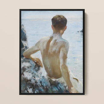 Beach Study - Henry Scott Tuke Coastal Framed Canvas, Framed Painting Nude Man Sea
