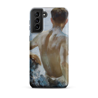 Beach Study - Henry Scott Tuke Phone Case Samsung Galaxy S21 Plus / Matte Phone Case Painted Depiction Shirtless Man Earthy Tones Beach