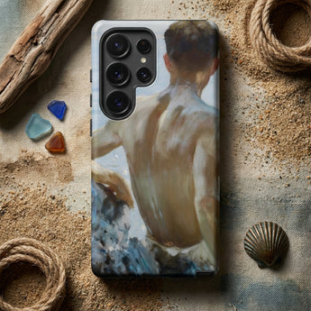 Beach Study - Henry Scott Tuke Phone Case Phone Case Painted Depiction Shirtless Man Earthy Tones Beach Study, Henry Scott Tuke, Sunlit