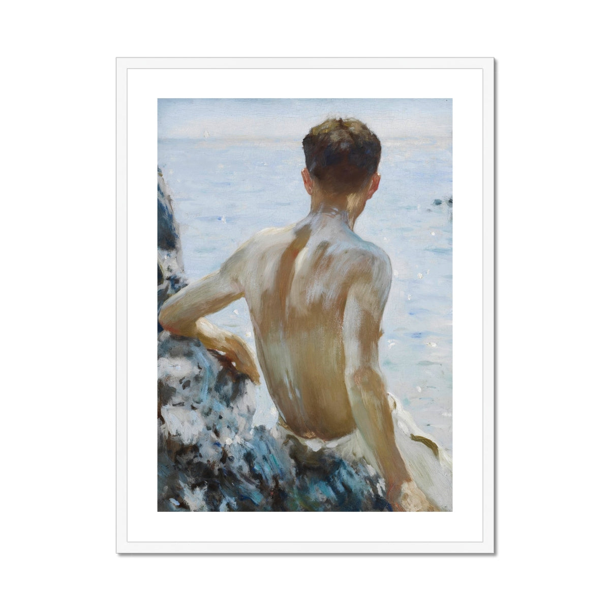 Beach Study - Henry Scott Tuke Plein-air Art Print, Framed Painting Man Sea