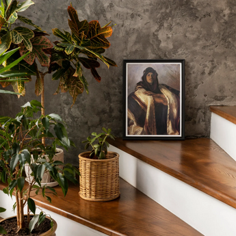 Bedouin Chief John Singer Sargent Art Print, 12x16’’ / 31x41cm / Unframed, Framed Classical Portrait Painting Wooden Stairs Alongside Potted