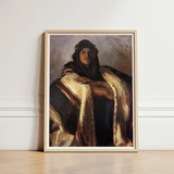Bedouin Chief - John Singer Sargent Art Print / Canvas Framed Oil Painting Man Dark Robes Gold-trimmed Fabric, Commanding Presence Prints