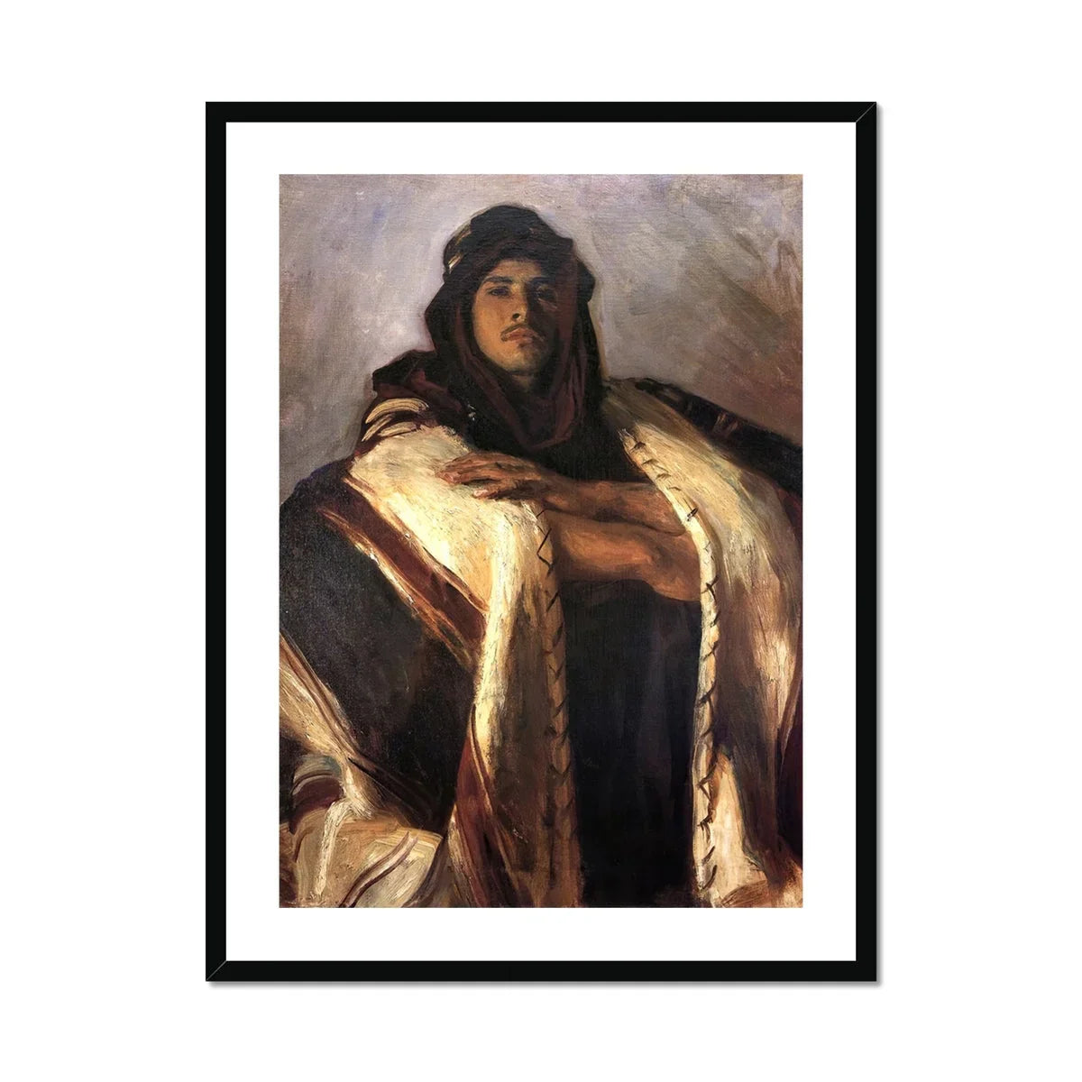 Bedouin Chief - John Singer Sargent Art Print, Portrait Painting Figure Traditional Middle Eastern Robes Headdress