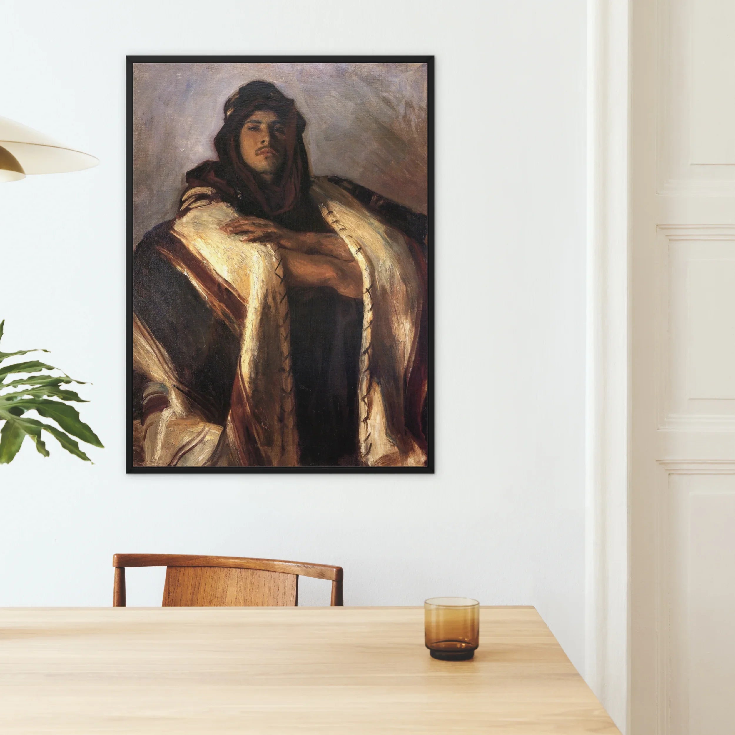 Bedouin Chief - John Singer Sargent Framed Canvas, Framed Portrait Painting Figure Dark Robes Headdress