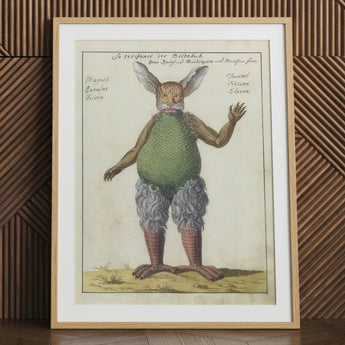 Beelzebub - Compendium of Demonology Art Print, Green Rabbit Sweater Gray Pants Brown Boots Framed