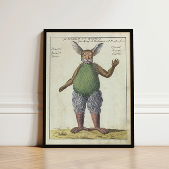 Framed Vintage Illustration Fantastical Creature Rabbit-like Ears Human Demonology Art Print, Parchment Hush Rises, Lynx Whiskers